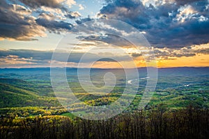 Sunset over the Shenandoah Valley, from Skyline Drive, in Shenandoah National Park, Virginia.