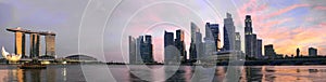 Sunset Over Singapore Skyline Panorama