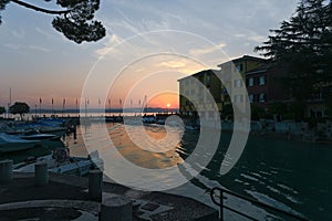 Sunset over Sirmione in Lombardy Italy