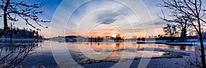 Sunset over a snowy and cold varmland, Sweden