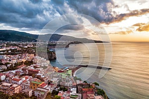 Sunset over the Sorrento coastline, Italy