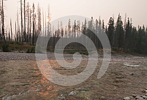 Sunset over the South Fork of the Flathead River at Meadow Creek Gorge in the Bob Marshall Wilderness complex - Montana USA