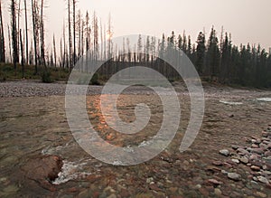 Sunset over the South Fork of the Flathead River at Meadow Creek Gorge in the Bob Marshall Wilderness complex - Montana USA