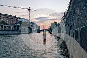 Sunset over Spree river near museum island.