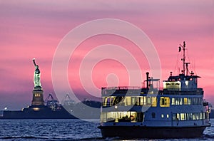 Sunset Over Statue of Liberty