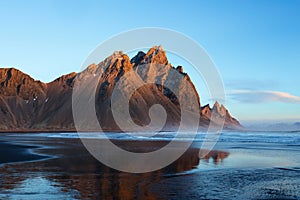 Sunset over the Stokksnes Mountain on Vestrahorn Cape, Iceland