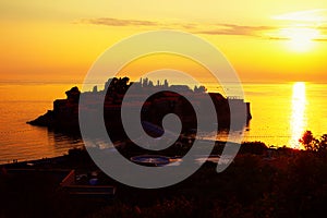 Sunset over the Sveti Stefan island