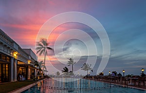 Sunset over a swimming pool, Mount Lavinia, Sri Lanka