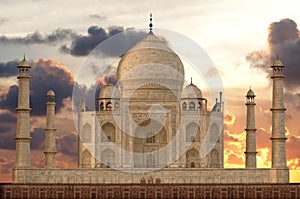 Sunset over Taj Mahal mausoleum