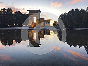 Sunset over the Temple de debod in Madrid.