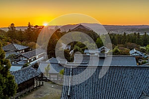 Sunset over the temples in Nara Park photo