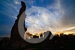 Sunset Over Thetford Priory with Crows