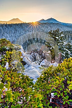 Sunset over Three Sisters in Bend Oregon during Winter