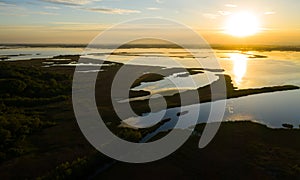 Sunset over the Tisza lake