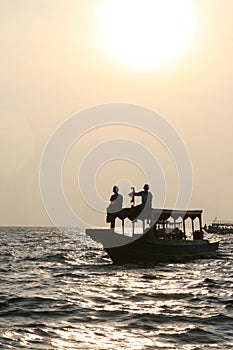 Sunset over Tonle Sap lake in Cambodia