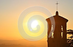 Sunset over the Tower Bell of the Capuchin Church in San Marino