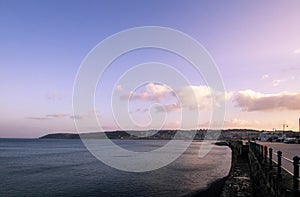 Sunset over the town of Penzance in Cornwall