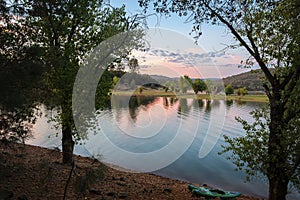 Sunset over tranquil lake in Northern California