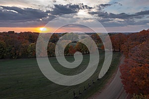 Sunset Over Trees Road and Fenceline Autumn