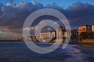 Sunset over the Tuscan town of San Vincenzo, Italy