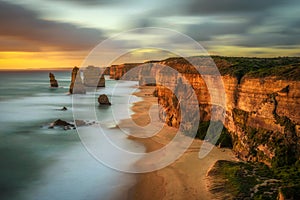 Sunset over The Twelve Apostles in Victoria, Australia, near Po