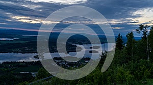 Sunset over Tyrifjorden called Lake Tyri from the viewpoint Kongens utsikt