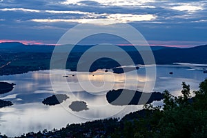 Sunset over Tyrifjorden called Lake Tyri from the viewpoint Kongens utsikt