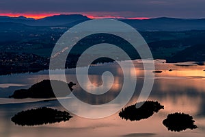 Sunset over Tyrifjorden called Lake Tyri from the viewpoint Kongens utsikt photo