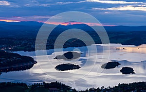 Sunset over Tyrifjorden called Lake Tyri from the viewpoint Kongens utsikt photo