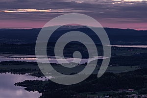 Sunset over Tyrifjorden called Lake Tyri from the viewpoint Kongens utsikt photo