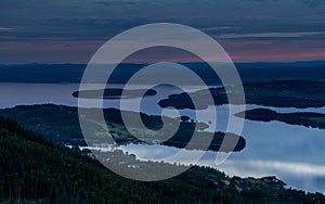 Sunset over Tyrifjorden called Lake Tyri from the viewpoint Kongens utsikt photo