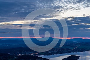 Sunset over Tyrifjorden called Lake Tyri from the viewpoint Kongens utsikt photo