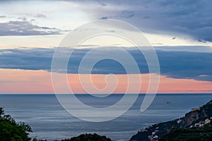 Sunset over the Tyrranean sea, viewed from The Terrace of Infinity or Terrazza dell`Infinito, Villa Cimbrone, Ravello village, Ama photo