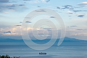 Sunset over the Tyrrhenian sea, viewed from the Terrace of Infinity or Terrazza dell`Infinito, Villa Cimbrone, Ravello village, Am photo