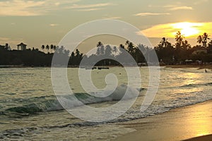 Sunset over the Unawatuna beach, Sri Lanka