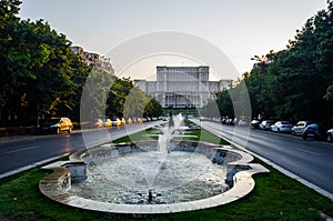 sunset over unirii boulevard in romanian city bucharest...IMAGE