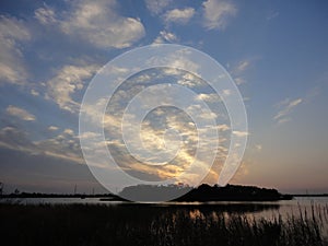 Sunset over Ushiku Lake in early winter photo