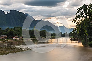 Sunset over Vang Vieng river in Laos