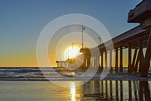 Sunset over Venice Beach Pier in Los Angeles, California