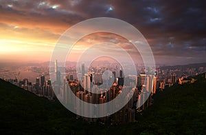 Sunset over Victoria Harbor from Victoria Peak