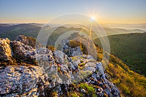 Sunset over Vrsatec rocks in Biele Karpaty