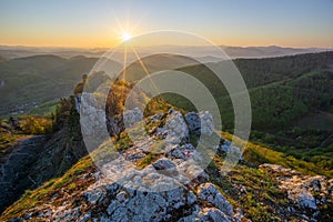 Sunset over Vrsatec rocks in Biele Karpaty