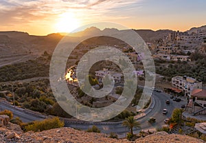 Sunset over Wadi Musa, city of Petra in Jordan