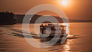 Sunset over water, nature beauty in a tranquil nautical vessel generated by AI