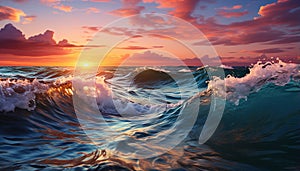 Sunset over the water, nature beauty in a tranquil seascape generated by AI