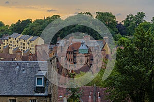 Sunset over Well Court, Dean Village, Edinburgh, Scotland