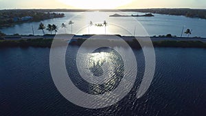 Sunset Over Weston, Florida, Drone Flying, Amazing Landscape, Waterfront View