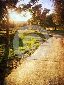 Sunset over winding path