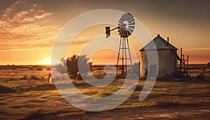 Sunset over a windmill, nature fuel and power generation generated by AI