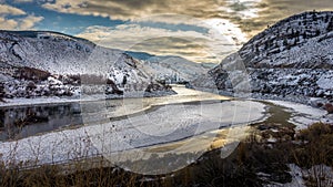 Sunset over the Winter Landscape of the semi arid Thompson River Valley photo